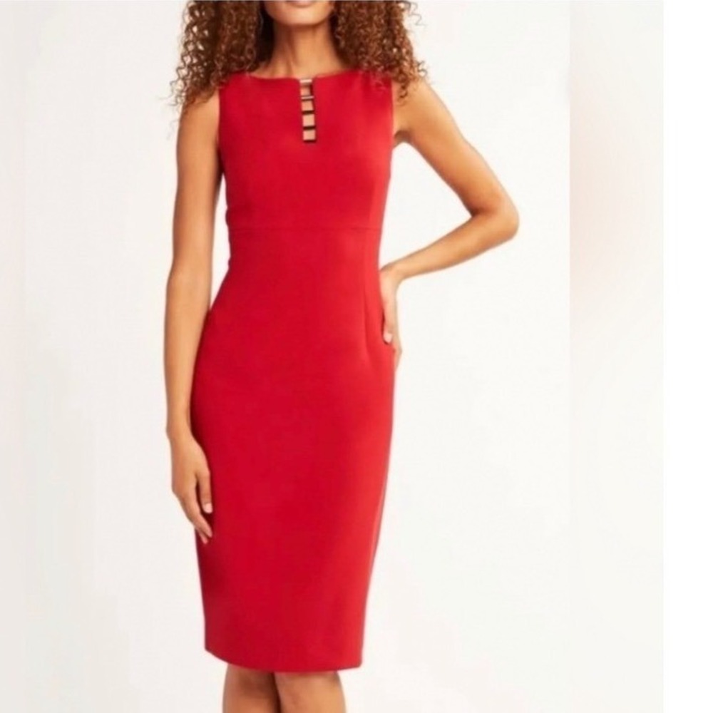 Elie Tahari Doreen‎ Dress Mandarin Orange Textured Gold Hardware Sheath Sz 4 NEW